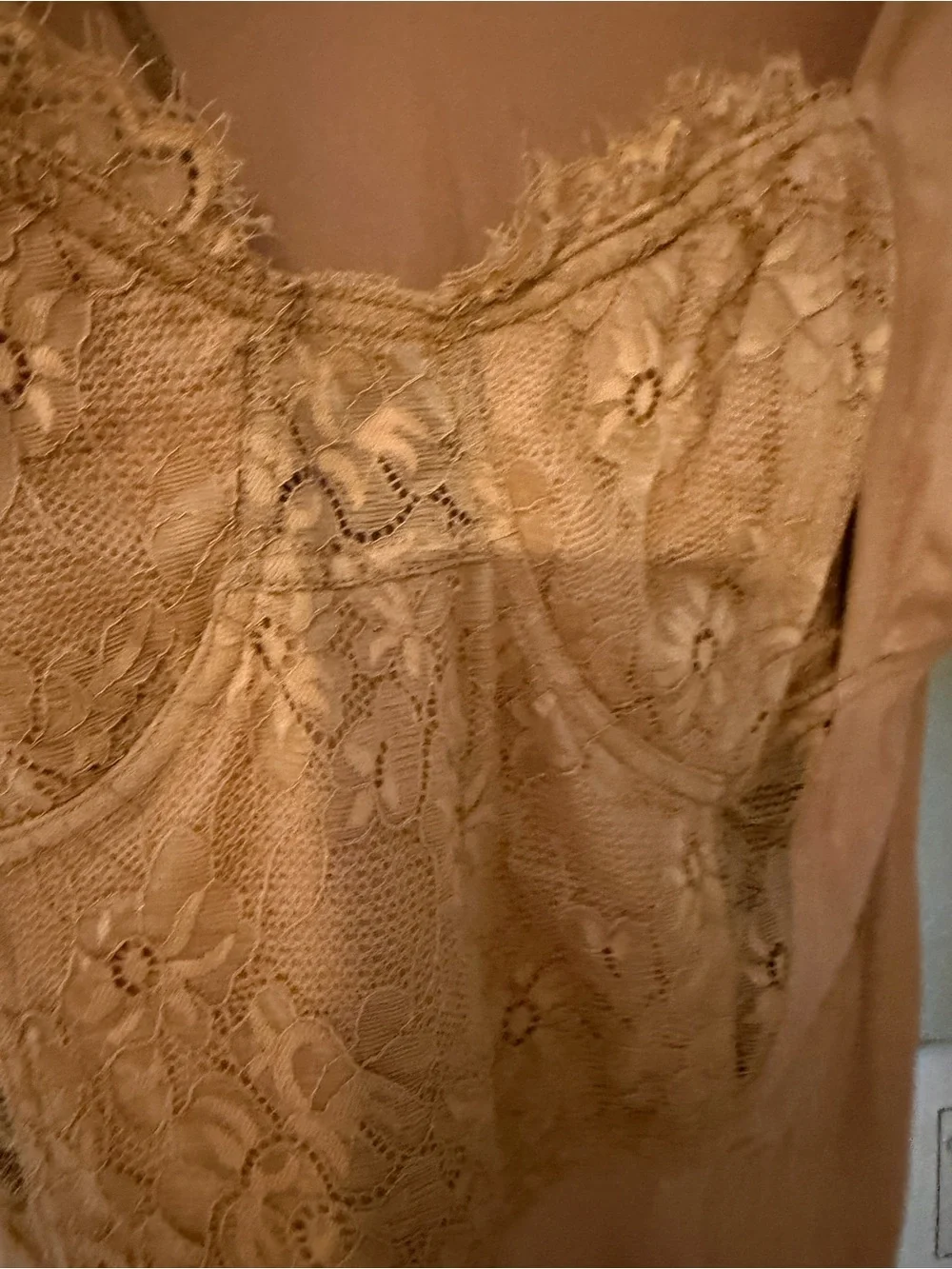 Free People Lace-Front Long Sleeve Tee in Camel